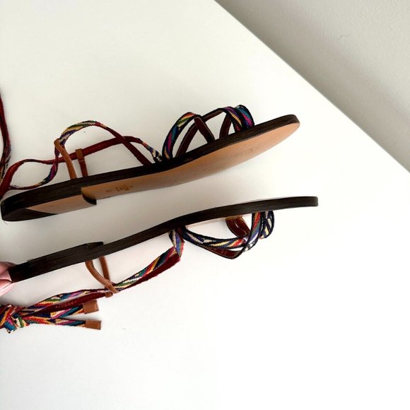 VALENTINO GARAVANI Santeria Native Ankle Wrap Flat Sandals in Multicolor Sz 8 - Picture 5 of 6